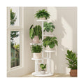 iDavosic.ly 5 Tier Wood Plant Stand Indoor Outdoor Corner Tall Shelf, White | Sturdy Tiered Orchid Display Rack