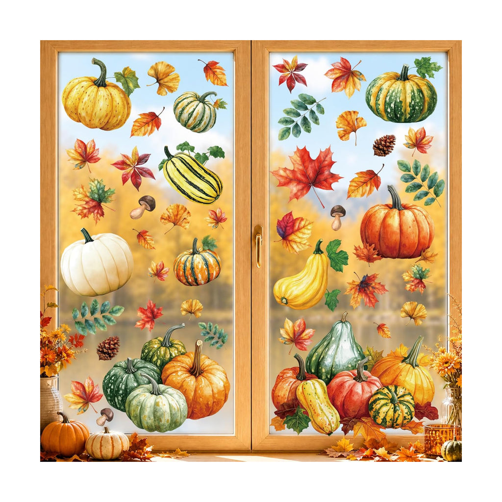 8 Sheets Fall Pumpkin Window Clings, Autumn Window Stickers Decorations