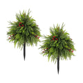 FJAKA 2 Pack 24" Christmas Tree Urn Fillers for Outdoor Planters, Artificial Greenery Cedar Pots with Pine Cones and Red Berry, for Front Porch, Garden, Cemetery Yard and Holiday Decor