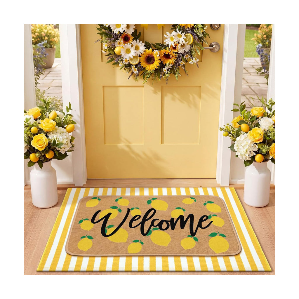 Tinideya 2 Pcs Summer Lemon Welcome Door Mats Outdoor