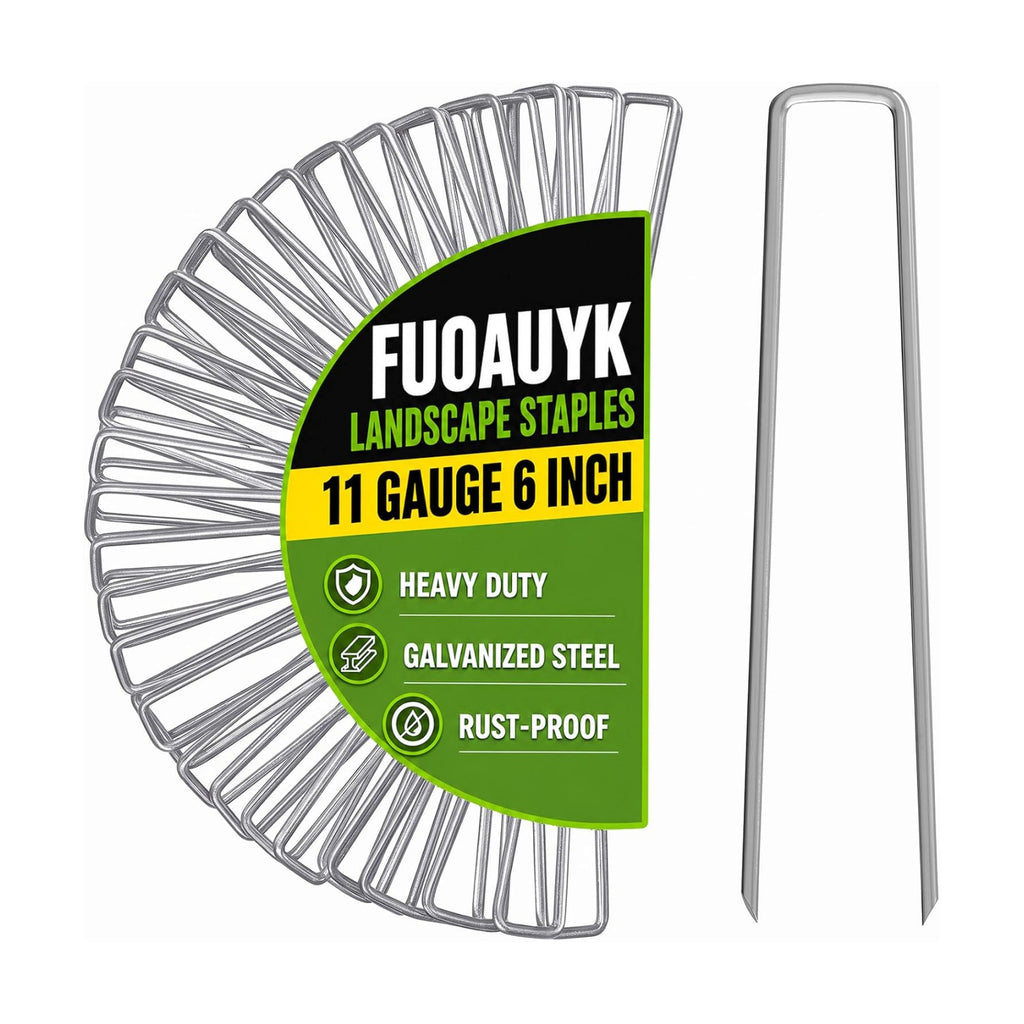 6 Inch 200 Pack Galvanized Landscape Staples, FUOAUYK Heavy Duty Garden Staples 11 Gauge for Weed Barrier and Landscape