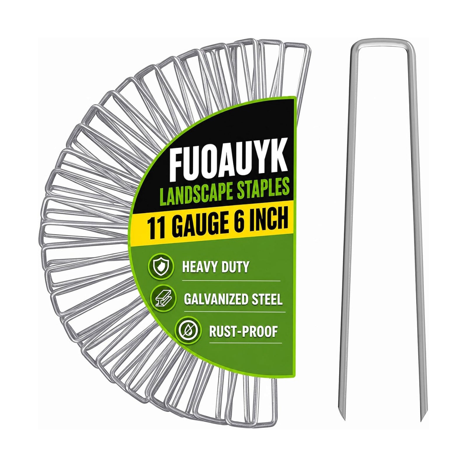 6 Inch 200 Pack Galvanized Landscape Staples, FUOAUYK Heavy Duty Garden Staples 11 Gauge for Weed Barrier and Landscape