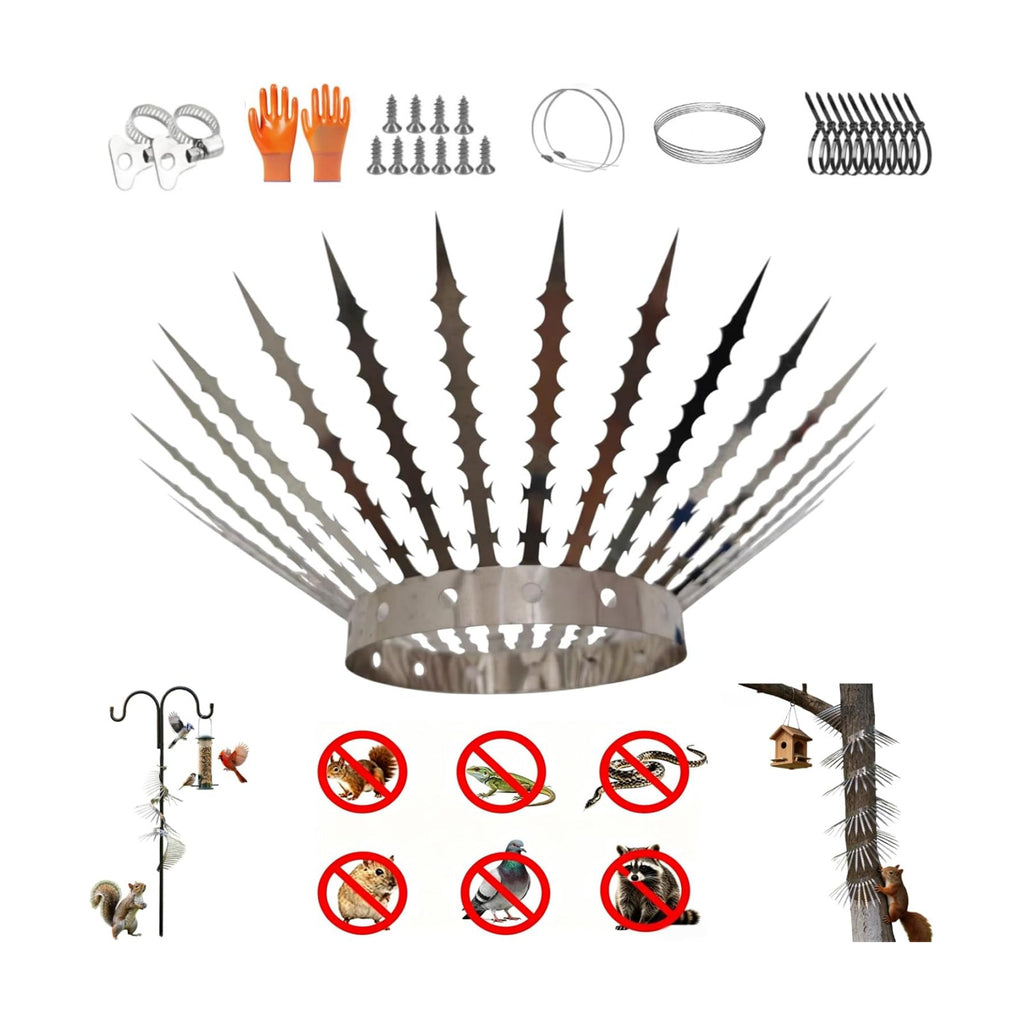 Anti-Bird/Squirrel Spikes & Squirrel Proof Baffle for Bird Feeders Pole