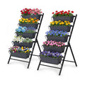 GIANTEX 5 Tier Vertical Planter Set of 2, Raised Garden Bed with Drainage Holes & Removable Trays, Metal Frame Elevated