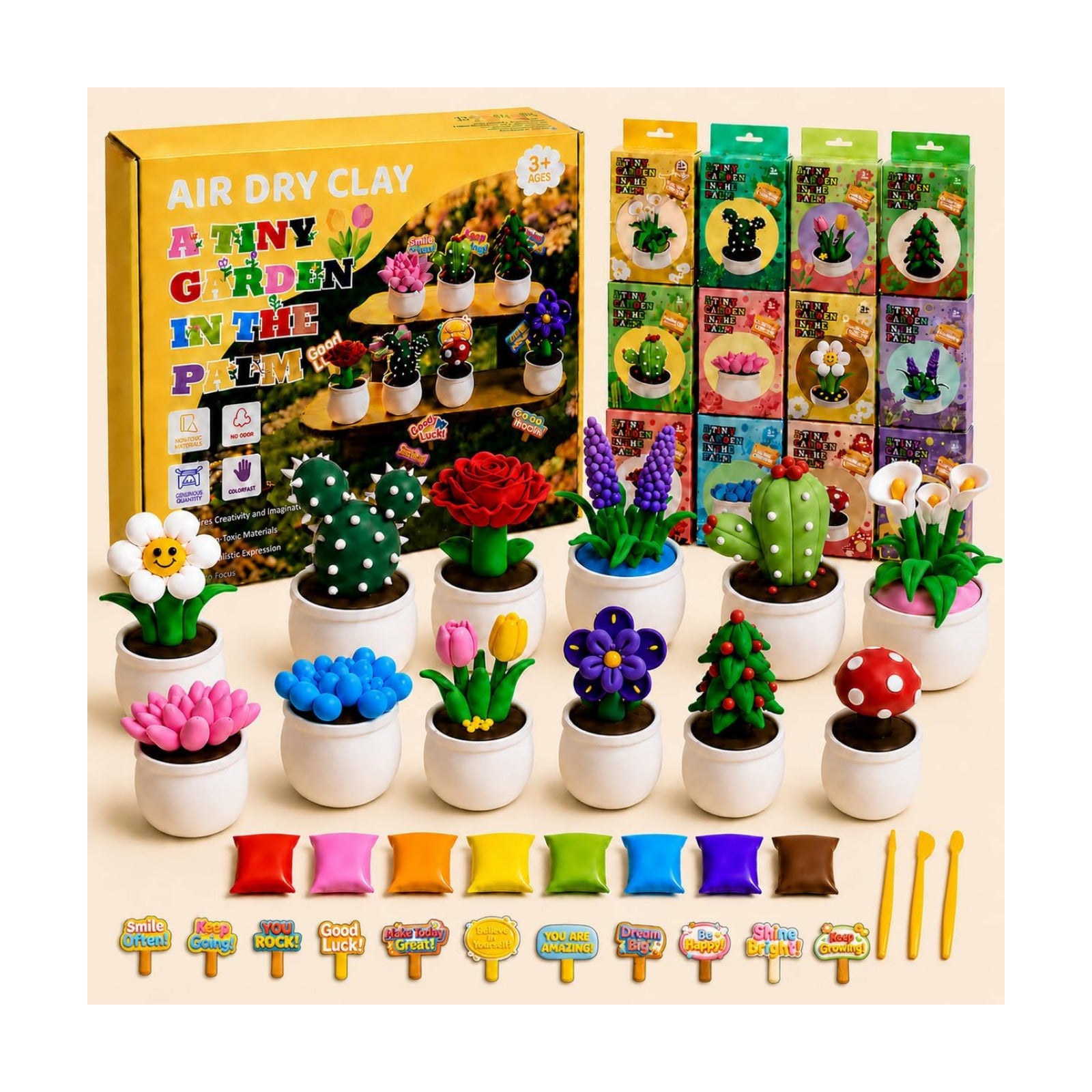 Air Dry Clay Kit for Kids, 12 Plants Modeling Magic Clay Sculpting Tools | Ultra-Light & Soft, Safe and Non-Sticky, DIY