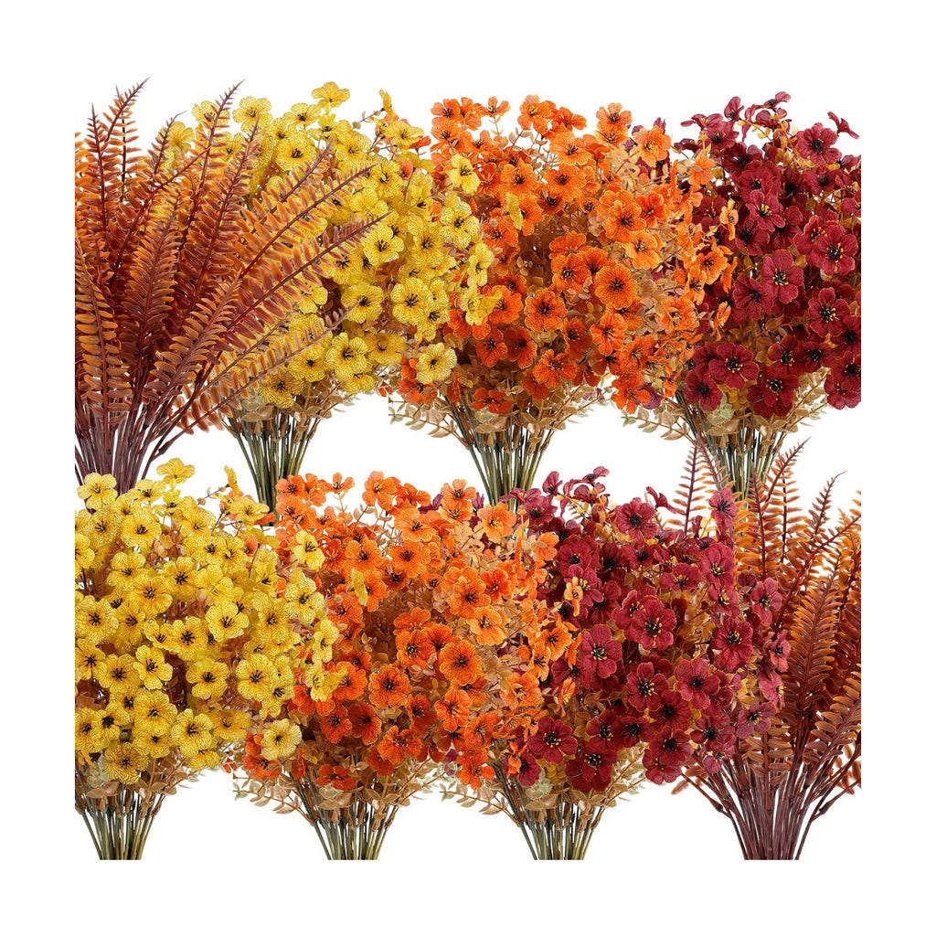 Bassion Artificial Fall Mums for Outdoors Decor, 16 Pcs Fake Fall Flowers