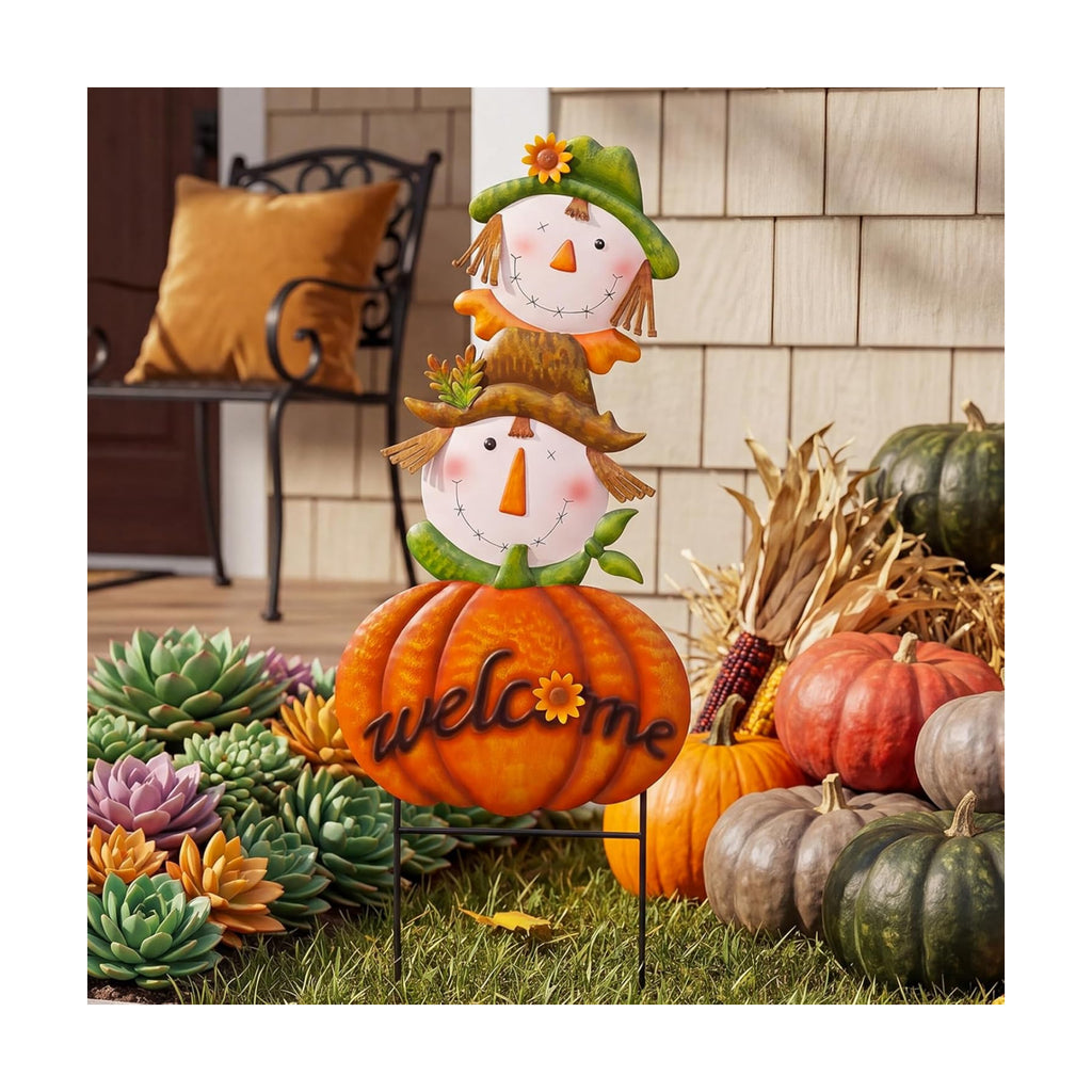3 pcs Metal Fall Garden Stakes, Scarecrow & Pumpkin Fall Outdoor Decor