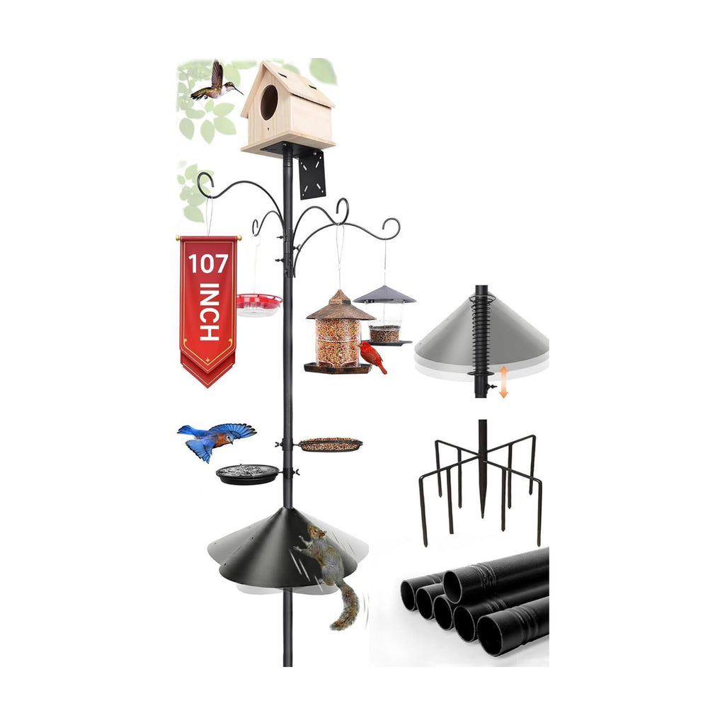 107" Squirrel Proof Bird Feeder Pole with 9 Prongs Base, No Birdhouse