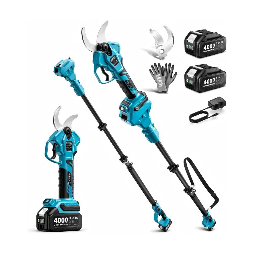 SEESII 2-in-1 Pole Pruning Shears 1.6'' Cut, 20V Cordless, 4.9-9 ft Reach | Brushless Motor, SK5 Blade, LCD Display, 4
