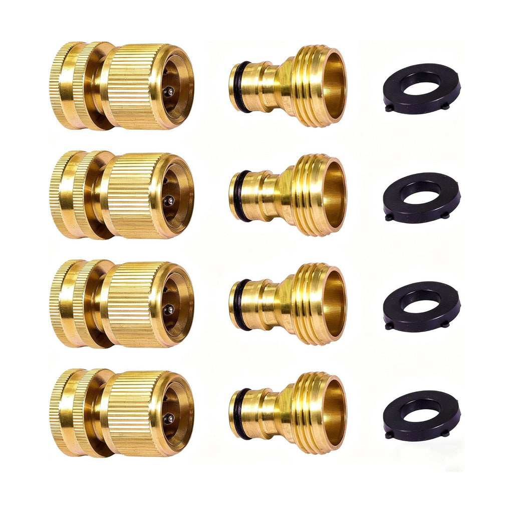 Garden Hose Quick Connect Solid Brass Quick Connector Garden Hose Fitting Water Hose Connectors 3/4 inch GHT