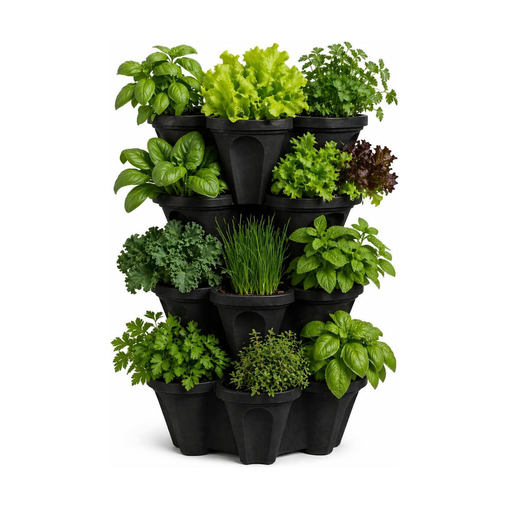 Vertical Garden Planter 4 Tier Stackable System 16 Plants, Space Saving Herb, Strawberry & Food Crop Planter with