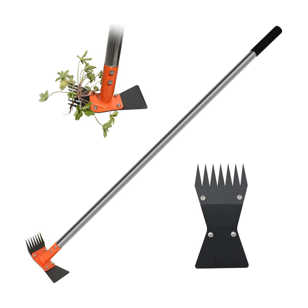 59 Inch One-Piece Handle 2-in-1 Garden Hoe and Weed Puller Tool | Weeding Tool Weed Rake Heavy Duty Spring Steel Head
