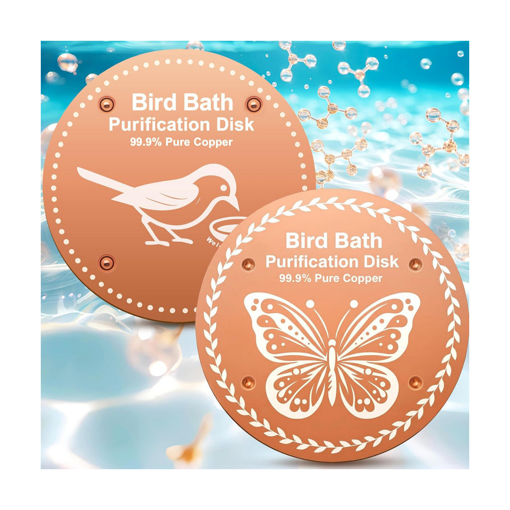 OICEME Bird Bath Purification Disk Pure Copper Outside Winter Solar Power Birdbath Wild Hummingbird Feeder Pedestal Fountain Cleaner Cage Dispenser Bowl Ground Safe Garden Gift Bird Butterfly