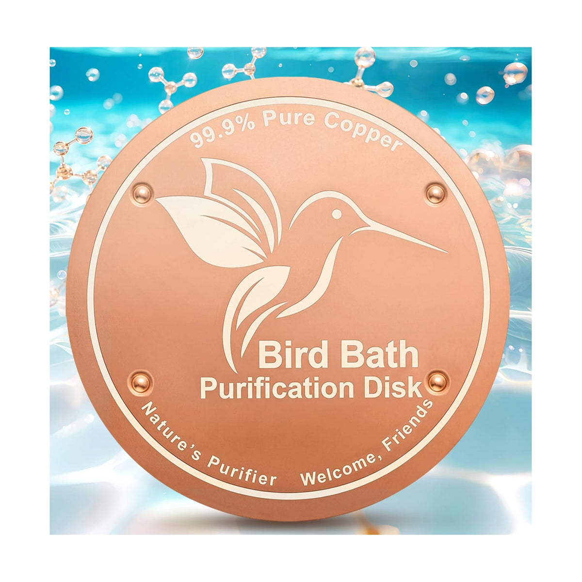 OICEME Bird Bath Purification Disc Pure Copper Outside Winter Solar Power Birdbath Hanging Bowl Deicer Cage Metal Deck Railing Glass Concrete Ceramic Stone Ground Water Birdhouse Gifts
