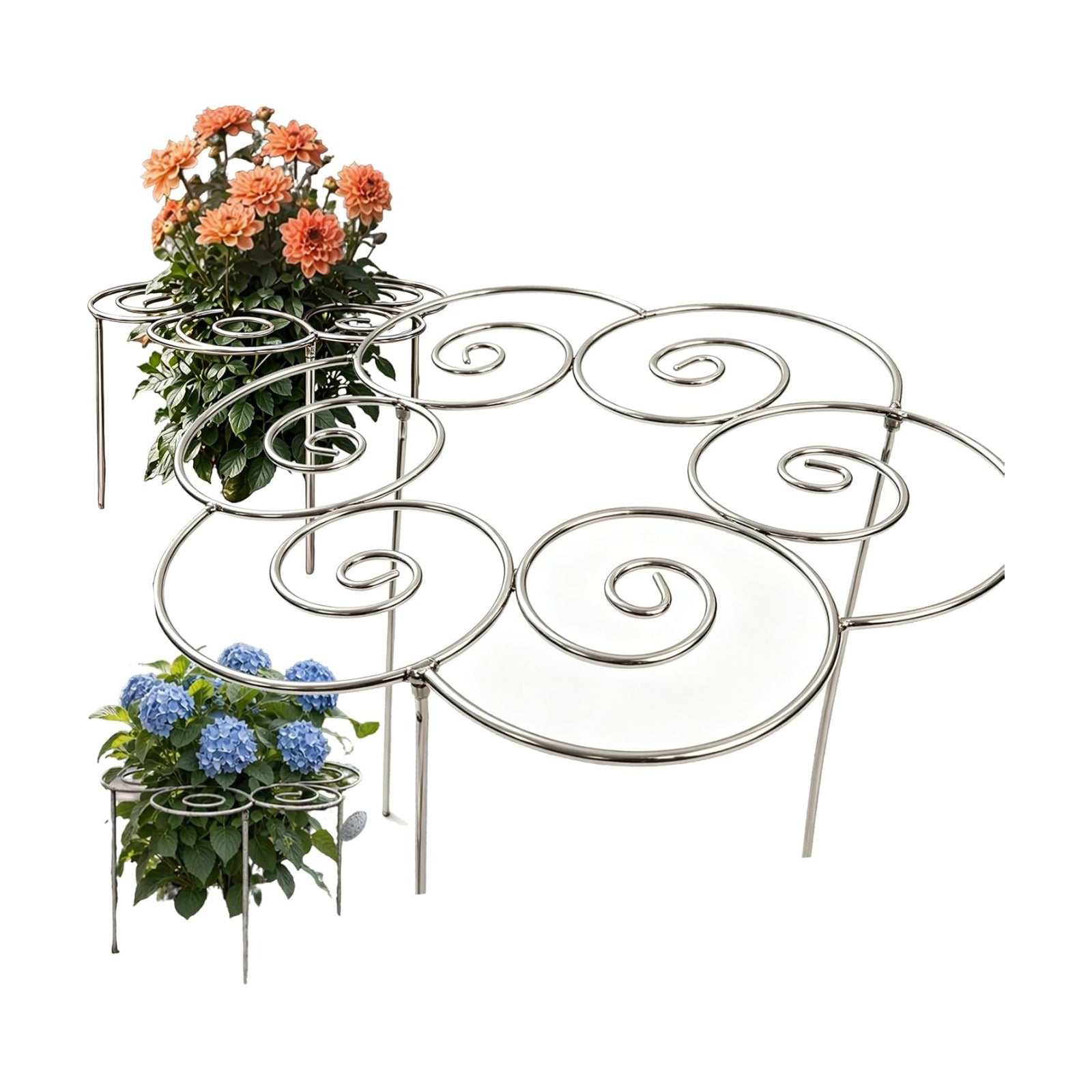 Metal Plant Support Ring for Garden - Stackable Grow Through Plant Stakes, Decorative Half Round Supports for Indoor