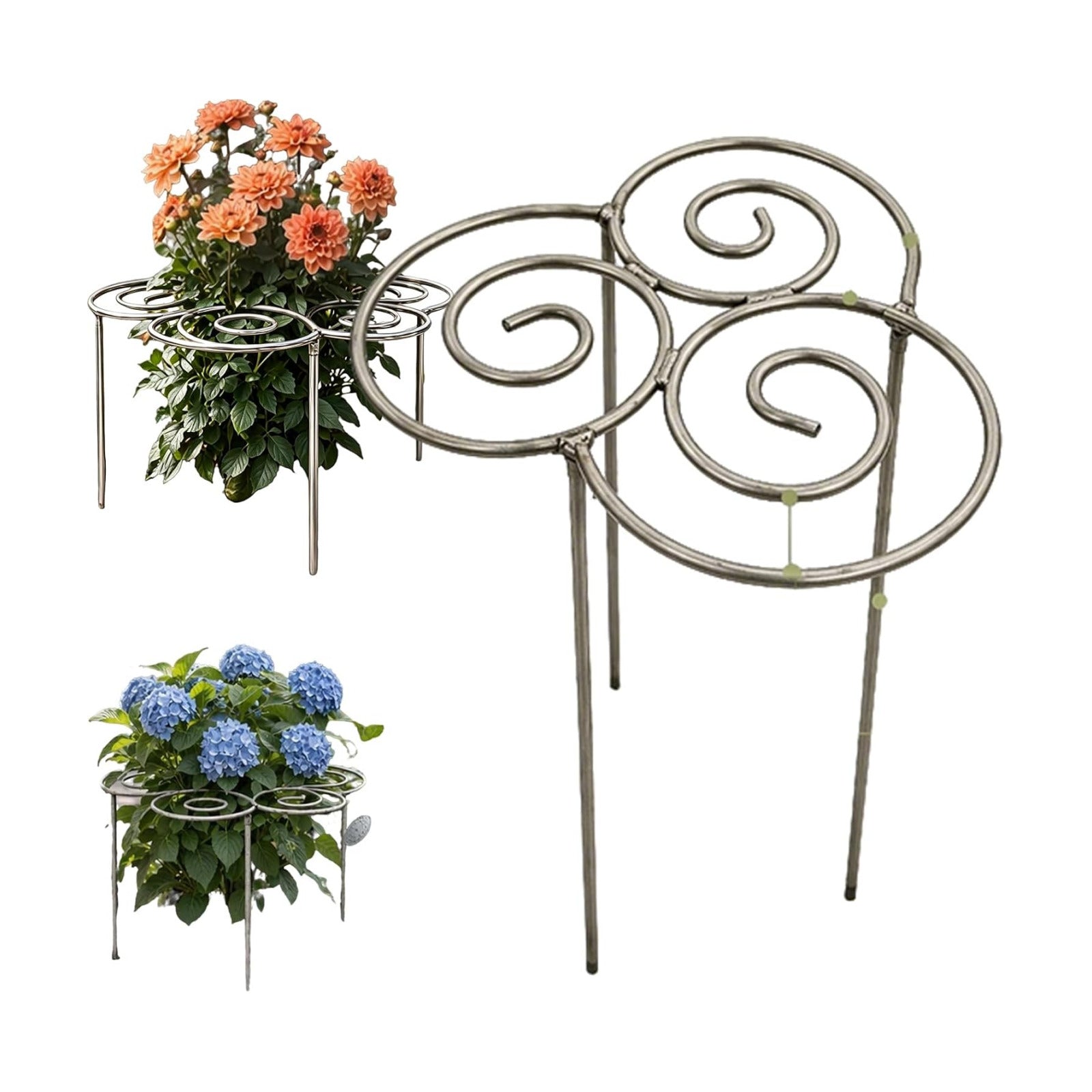 Metal Plant Support Ring for Garden - Stackable Grow Through Plant Stakes, Decorative Half Round Supports for Indoor