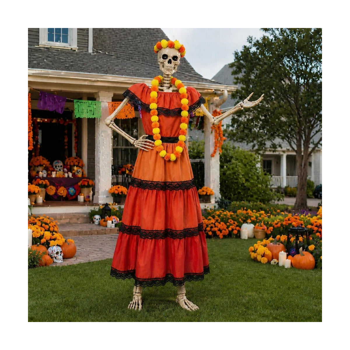 3 Pcs La Catrina Costume Set for 12 Ft Skeleton Day of the Dead Decor