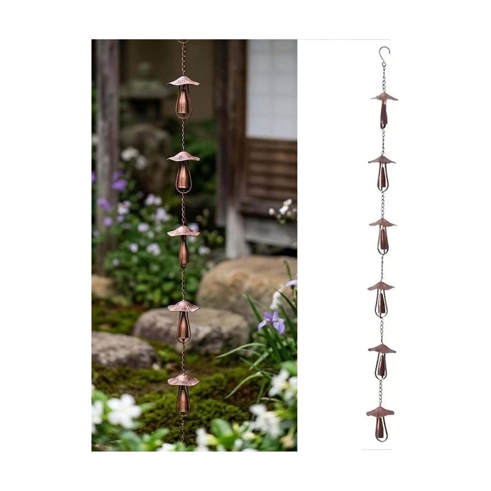 Vintage Iron Mushroom Rain Chain, 51.18 in Metal Mushroom Rain Catcher for Patios & Porches, Outdoor Decor (1PC)