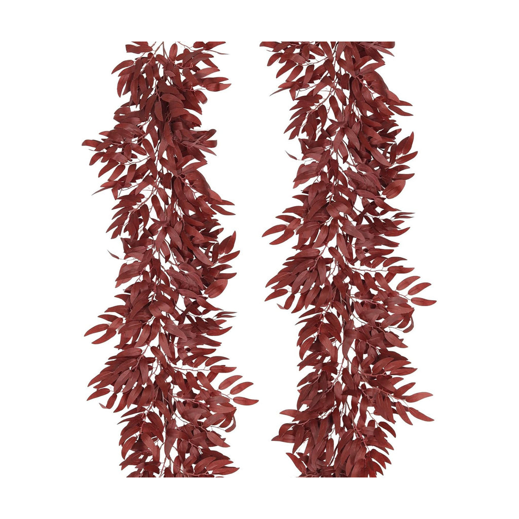 RECUTMS 2Pcs Faux Willow Leaves Vine 6Ft Full Burgundy Fall Garland