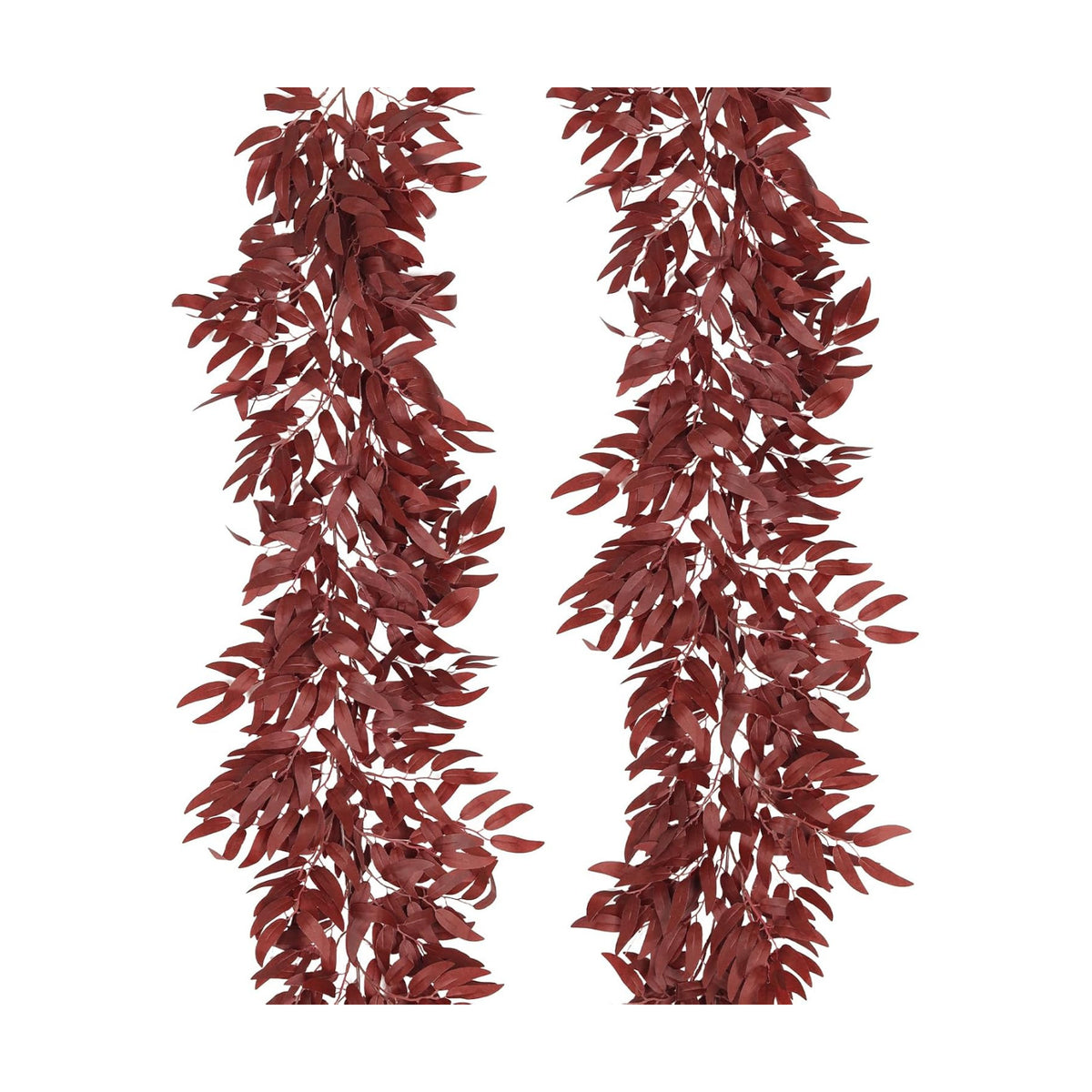 RECUTMS 2Pcs Faux Willow Leaves Vine 6Ft Full Burgundy Fall Garland