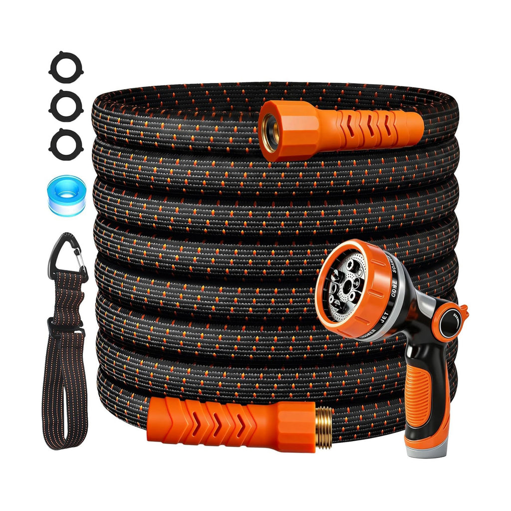 50FT Flexible Garden Hose & 10Modes Nozzle,Lightweight Water Hose,Kink-Free,All-Weather Heavy Duty Hose for RV,Boat,Car