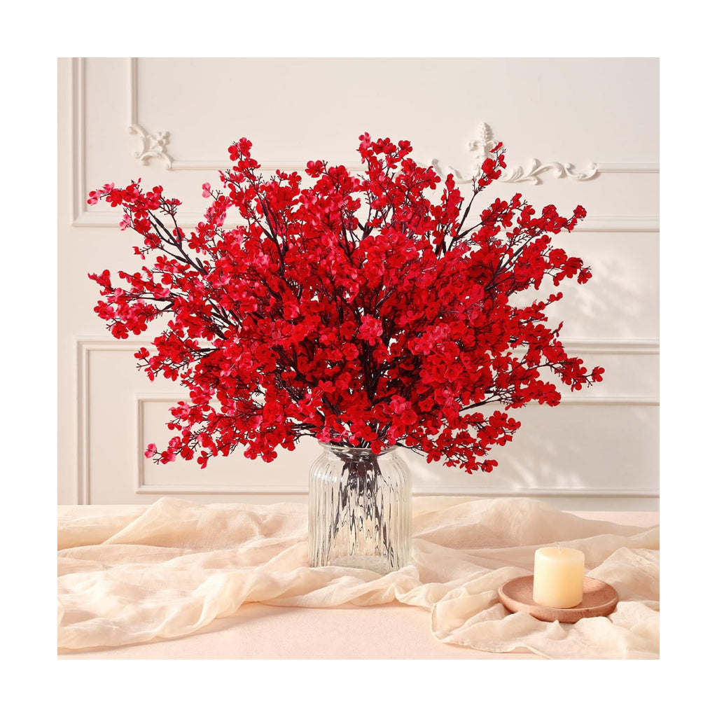Yastouay 30 Pcs Baby Breath Flowers Artificial Bulk, Fake Fall Flowers, Red