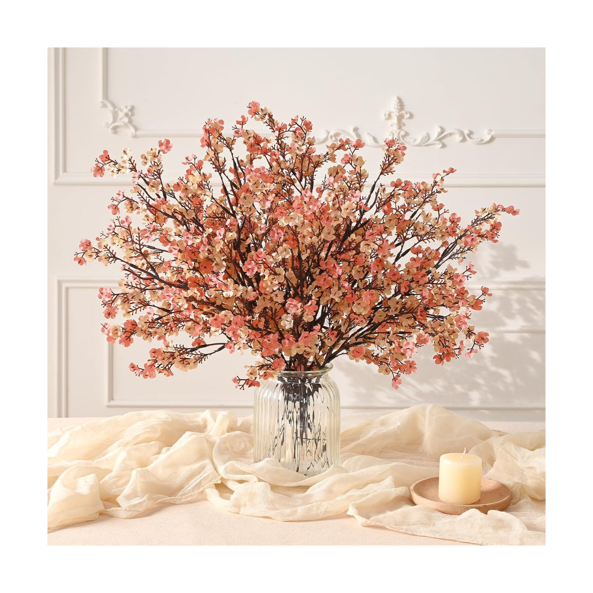 30 Pcs Baby Breath Flowers Artificial Bulk, Fake Fall Flowers, Beige Brown