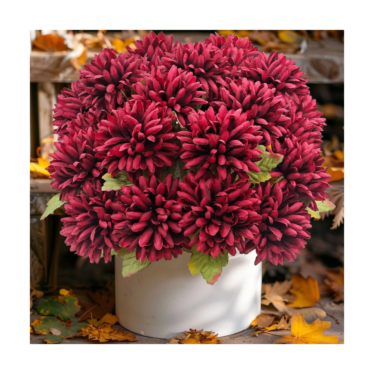 Fake Mums Flowers for Outdoors, 6 Pack 30 Heads Artificial Chrysanthemums Silk Fall Flower for Autumn Wedding Table Front Porch Halloween Diwali Cemetery Indoor Outside Decor (Burgundy)