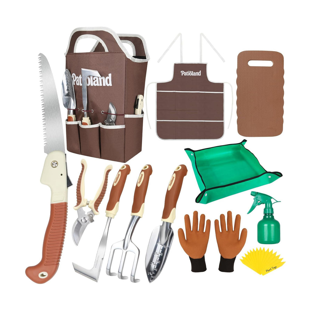 Brown Garden Tools Set 26-Piece, Gardening Gifts for Women Men | Aluminum Gardening Hand Tools w/Ergonomic Handles