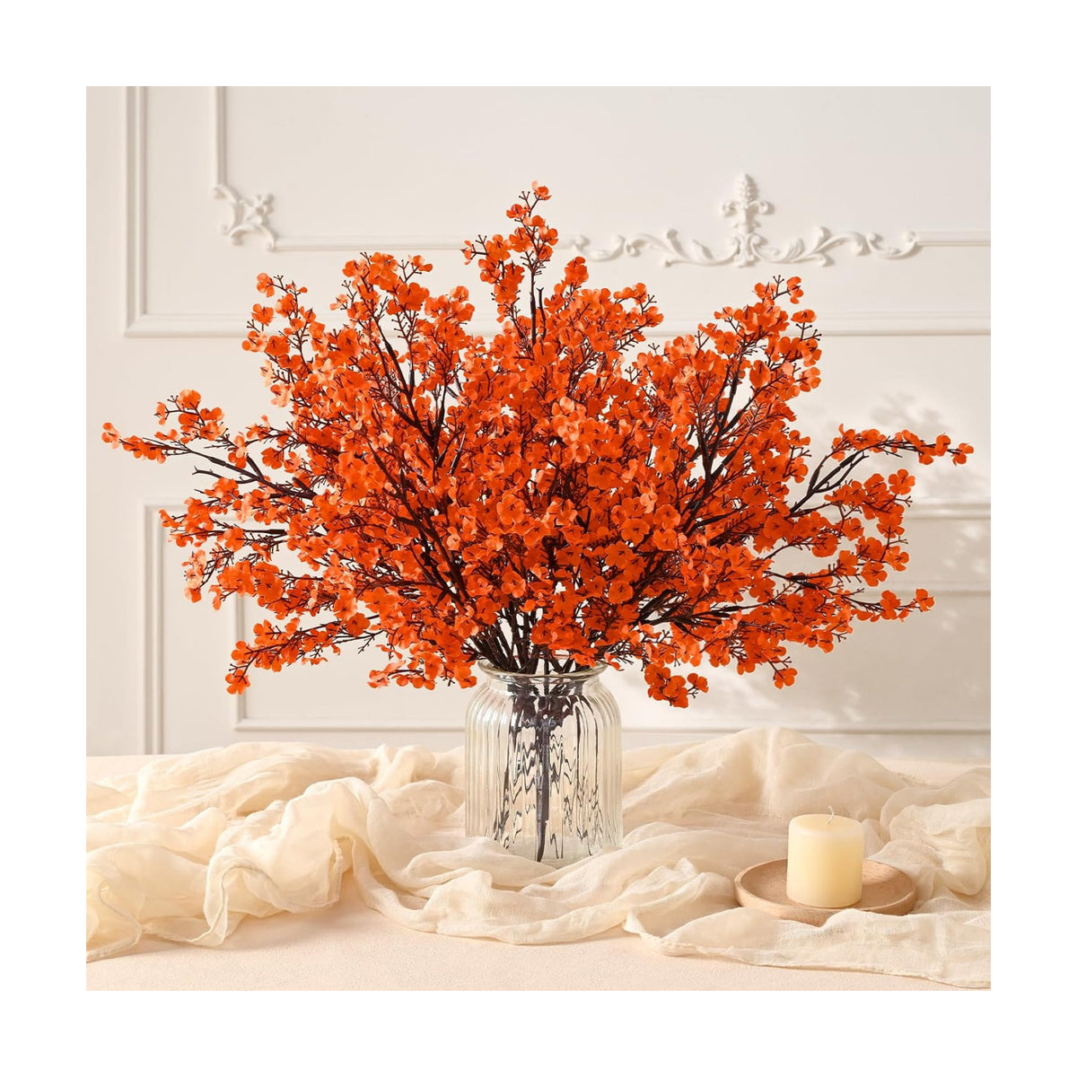 30 Pcs Baby Breath Flowers Artificial Bulk, Fake Fall Flowers, Orange