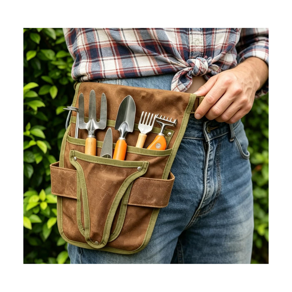 Gardening Tool Pouch for Waist, Hands-Free Canvas Tool Belt with 6 Pockets – Adjustable Waist Apron for Gradenging