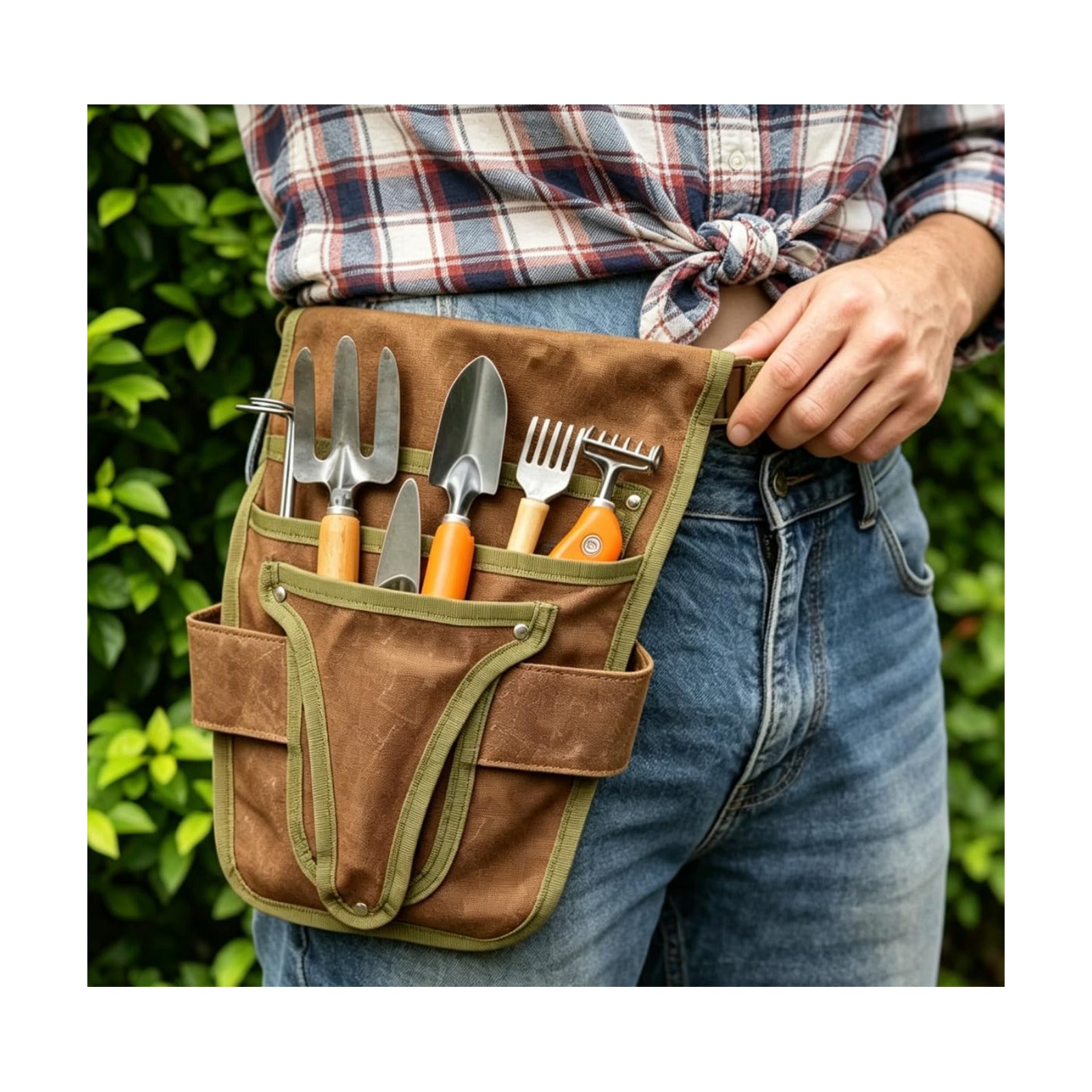 Gardening Tool Pouch for Waist, Hands-Free Canvas Tool Belt with 6 Pockets – Adjustable Waist Apron for Gradenging