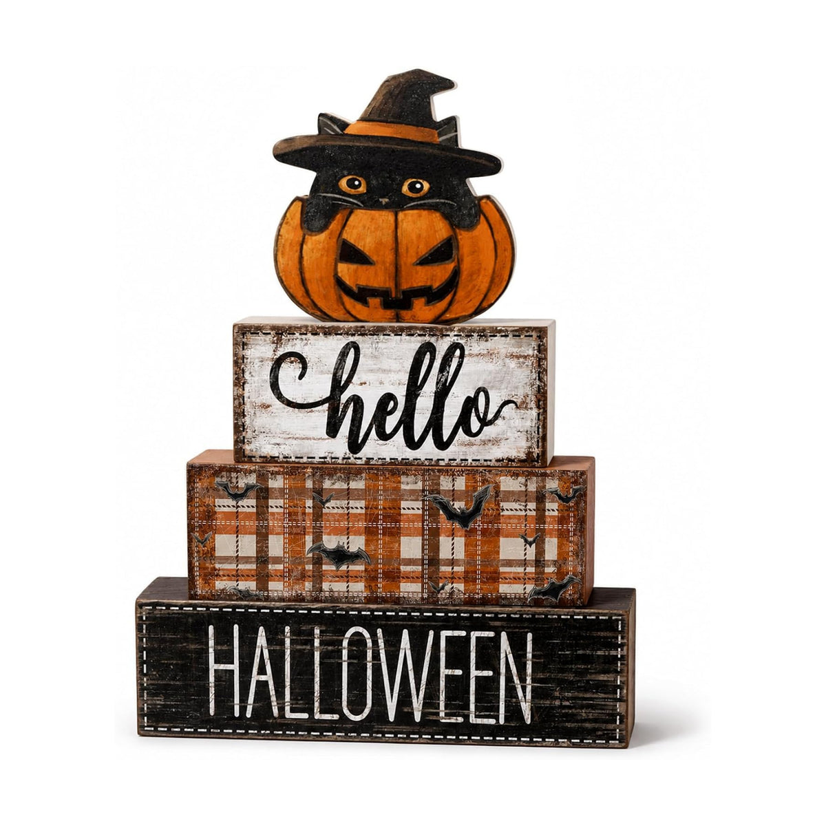 4Pcs Halloween Tabletop Decorations Wooden Cat Pumpkin Signs Gift