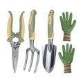 Green Garden Tool Set 4-Piece, Trowel, Fork, Pruning Shear&Gloves