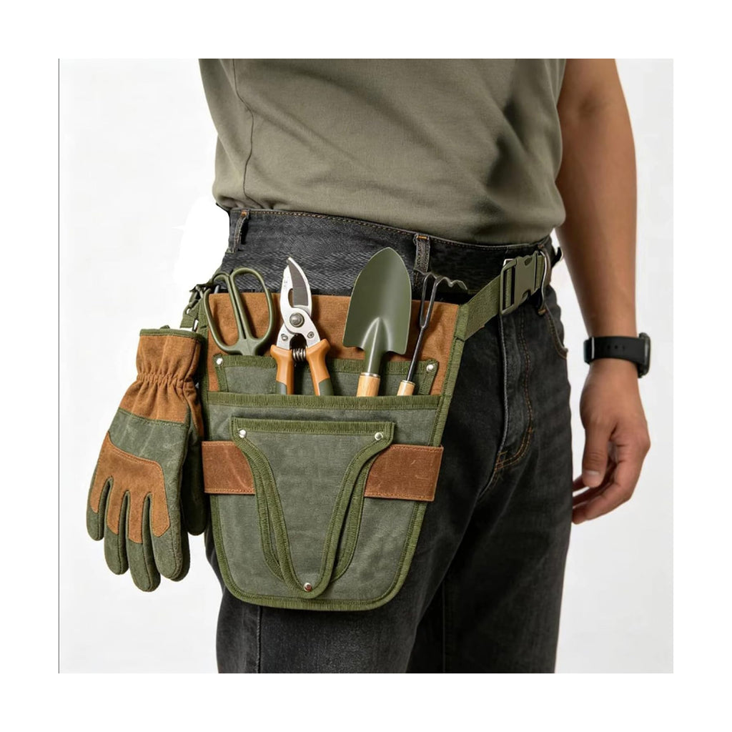 Gardening Tool Pouch for Waist, Hands-Free Canvas Tool Belt with 6 Pockets – Adjustable Waist Apron for Gardening Tools