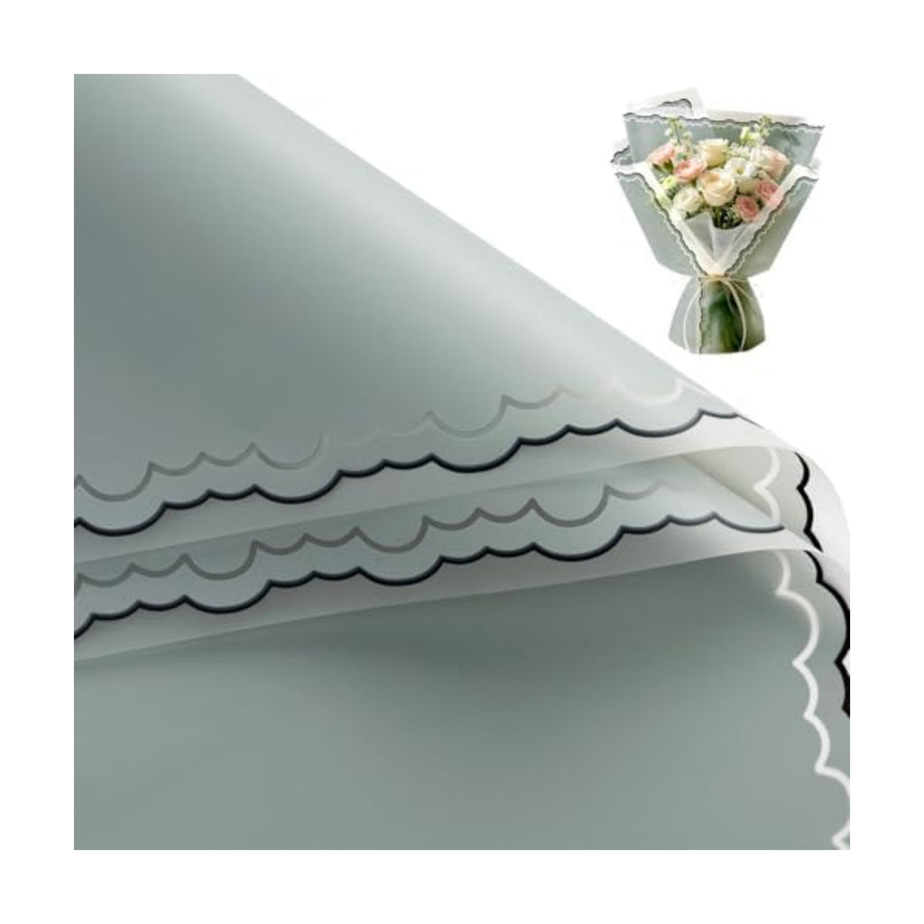 WRAPAHOLIC 20 Sheets Grey Flower Wrapping Paper - 22.4 x 22.4 inch Light Grey and Wavy Edge Design Water-Resistant Floral Bouquet Wrapping Paper, Florist Supplies Packaging for Anniversary and Birthday Gift DIY