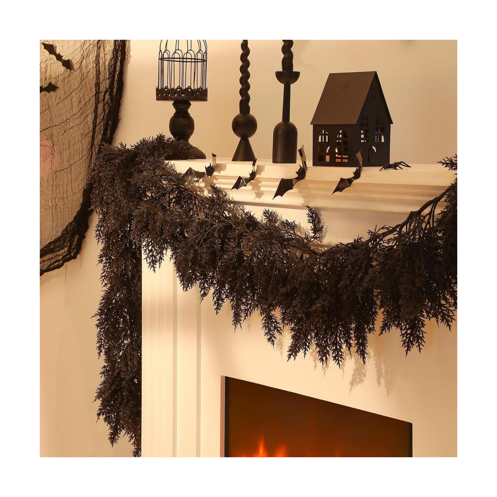 Dingion 2 Pack 9 ft Halloween Black Artificial Cedar Garland