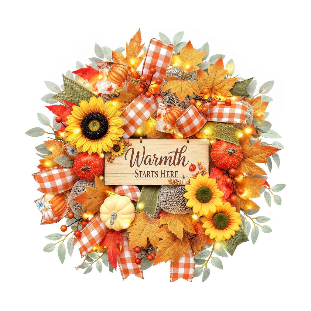 22 Inch Fall Wreaths for Front Door, Harvest Sunflower Wreath