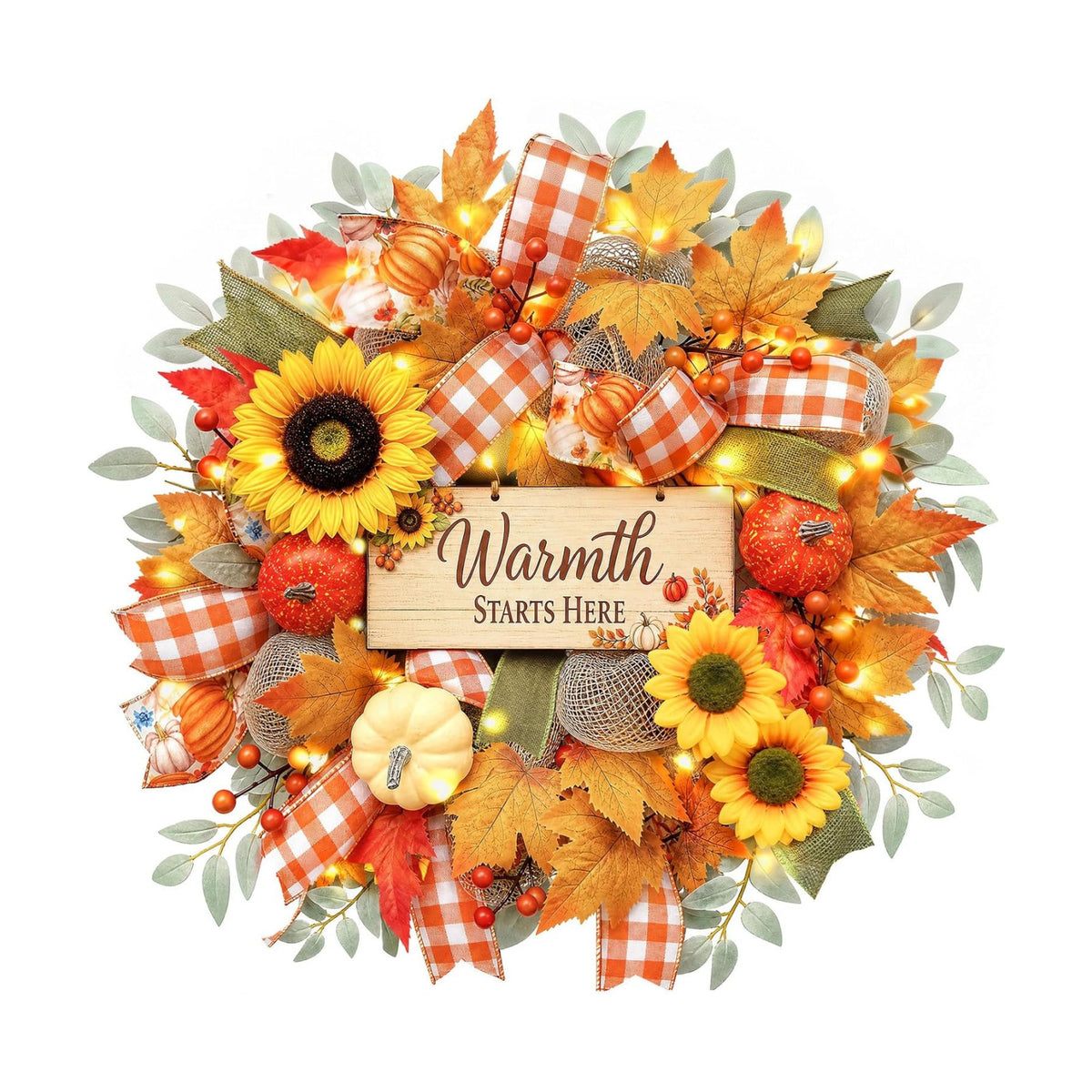 22 Inch Fall Wreaths for Front Door, Harvest Sunflower Wreath
