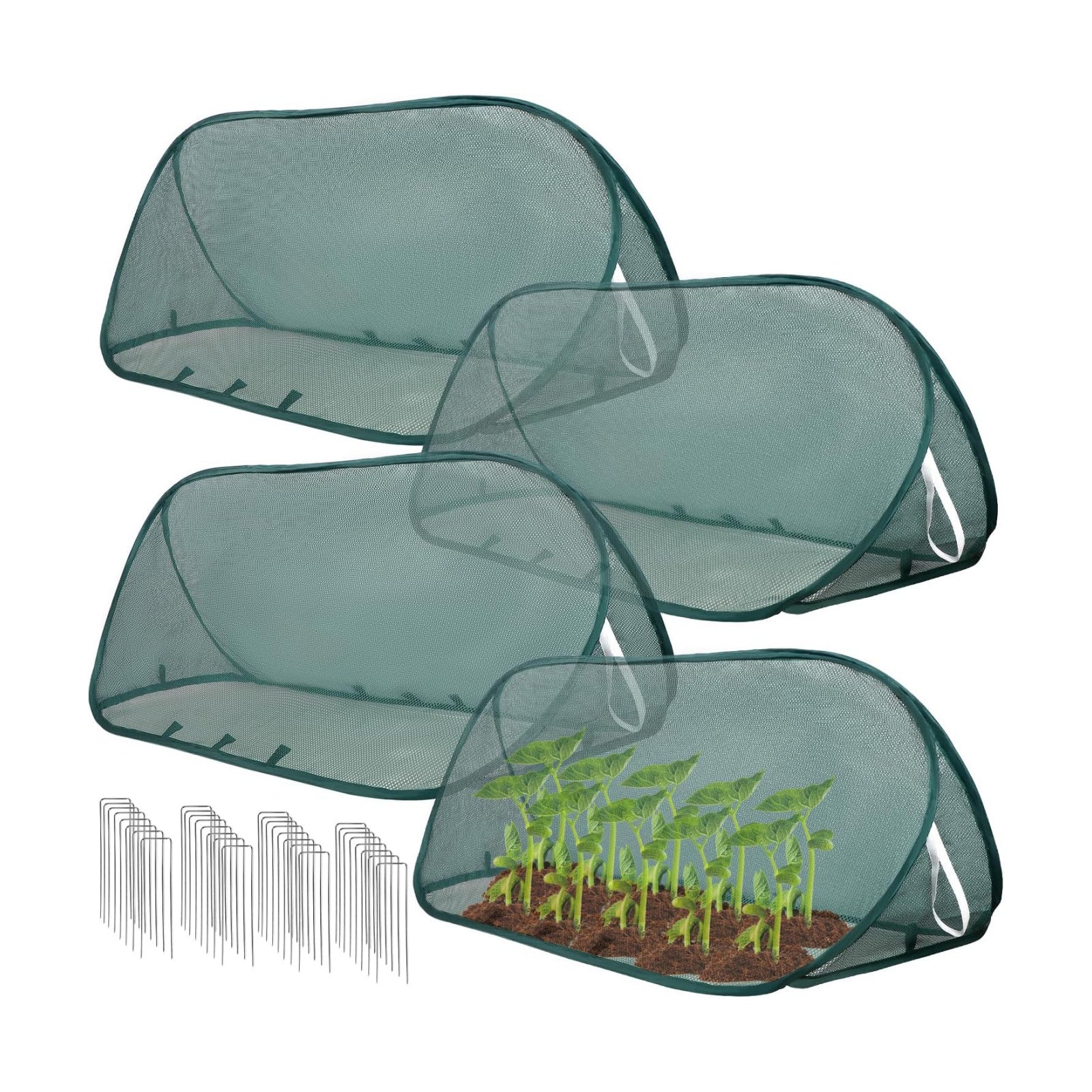 4 Pcs Pop Up Garden Mesh Plant Cover, 39" x 15" x 15" Foldable Plant Protector Net Cage for Raised Beds, Vegetables