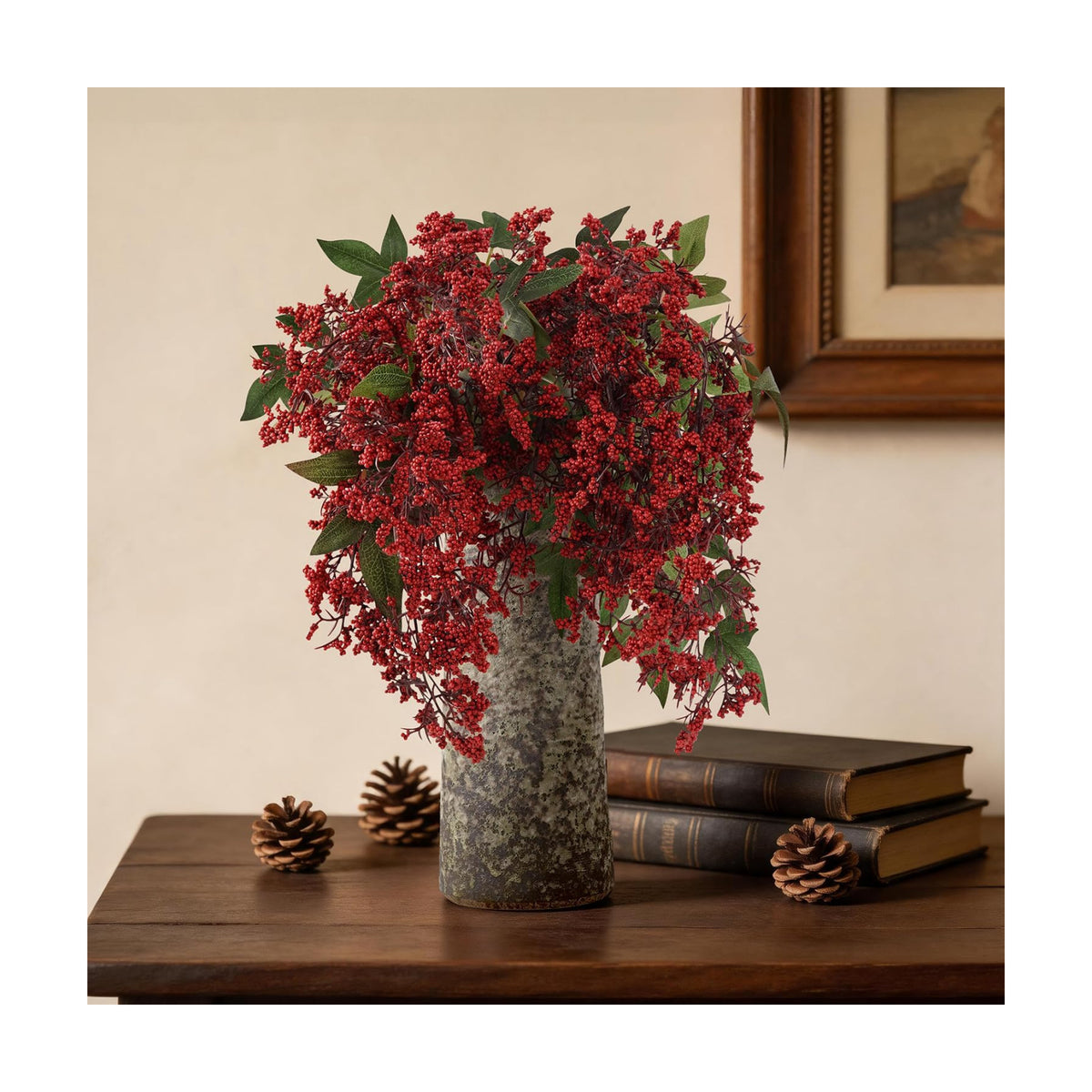 1 Pcs Artificial Berry Stem 36" Realistic Flowers Picks Branches Faux Stem Spray DIY for Holiday Seasonal Farmhouse Mantel DIY Home Decorations (Burgundy)