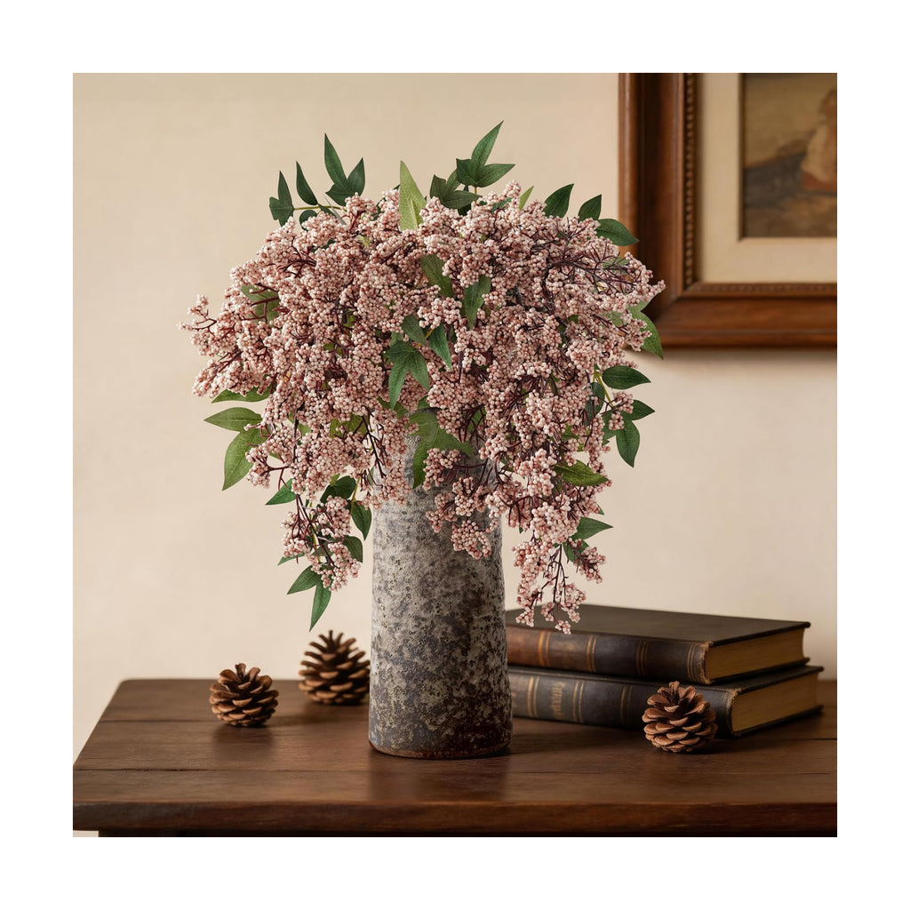 1 Pcs Artificial Berry Stem 36" Realistic Flowers Picks Branches Faux Stem Spray DIY for Holiday Seasonal Farmhouse Mantel DIY Home Decorations (Peachy Pink)
