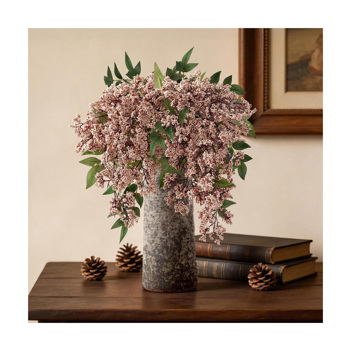 1 Pcs Artificial Berry Stem 36" Realistic Flowers Picks Branches Faux Stem Spray DIY for Holiday Seasonal Farmhouse Mantel DIY Home Decorations (Peachy Pink)