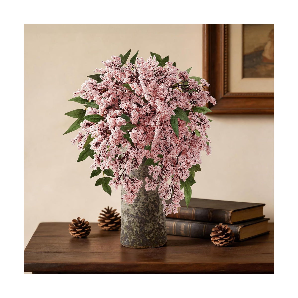 1 Pcs Artificial Berry Stem 36" Realistic Flowers Picks Branches Faux Stem Spray DIY for Holiday Seasonal Farmhouse Mantel DIY Home Decorations (Pink)