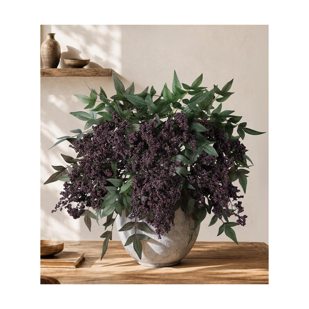 Artificial Plants Indoor 3 Pcs 35 Inch Faux Berry Stems for Vase Artificial Flowers Indoor for Wedding Holiday Seasonal Farmhouse Mantel Table Centerpiece Dark(Purple)