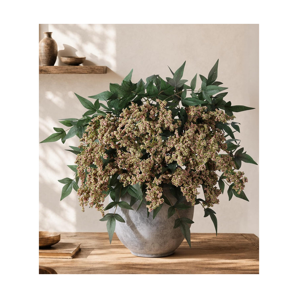 Faux Plants Indoor 3 Pcs 35 Inch Artificial Nandina Berry Stem for Vase Realistic Faux Berry Spray for Wedding Holiday Seasonal Farmhouse Mantel Harvest DIY Home Decor(Green)