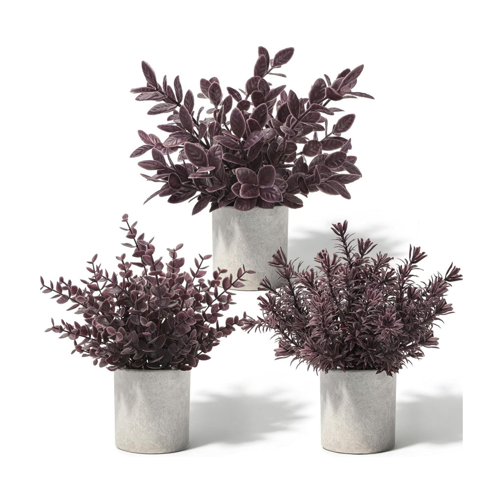 Der Rose 3 Pack Plum Eucalyptus Fake Plants for Halloween Bathroom Decor