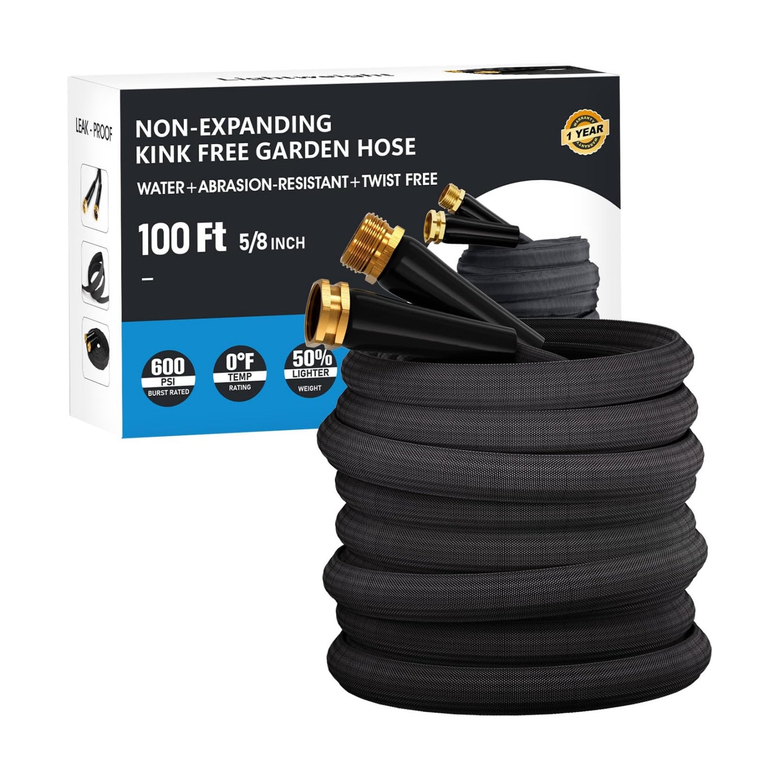 100 FT Garden Hose, Non-Expanding Water Hose, Ultra Flexible, Burst-Resistant, Kink-Free, High-Pressure Garden Hose for