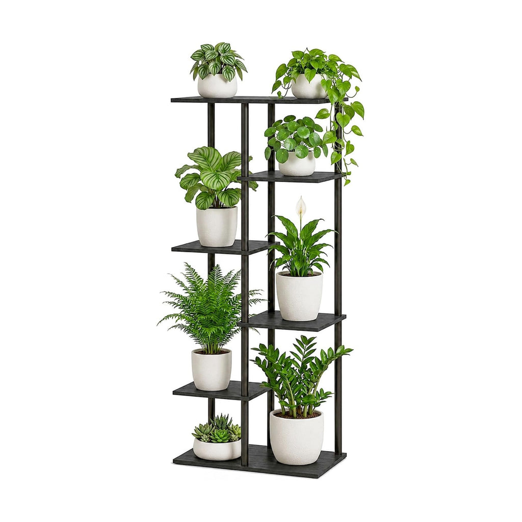 Corner Tall Plant Stand Indoor 6 Tier 8 Potted, Black | Functions as Flower Pots, Shelf, Decor Rack, Holder, Metal