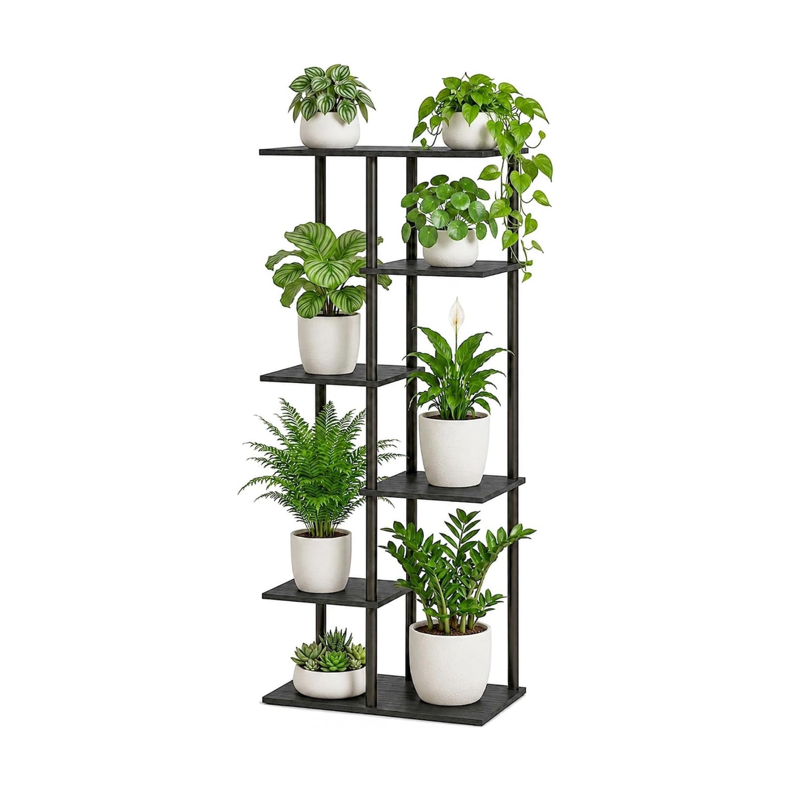 Corner Tall Plant Stand Indoor 6 Tier 8 Potted, Black | Functions as Flower Pots, Shelf, Decor Rack, Holder, Metal